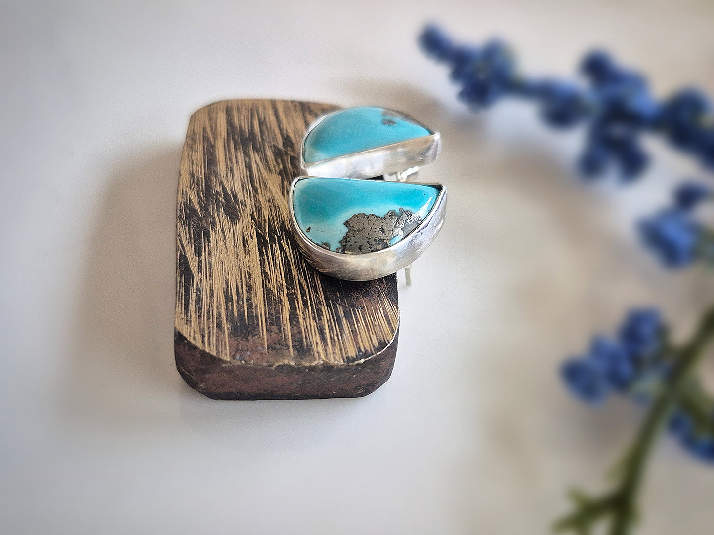 Wide Skies Prairie Earrings – Wide Crescent Blue Turquoise Studs