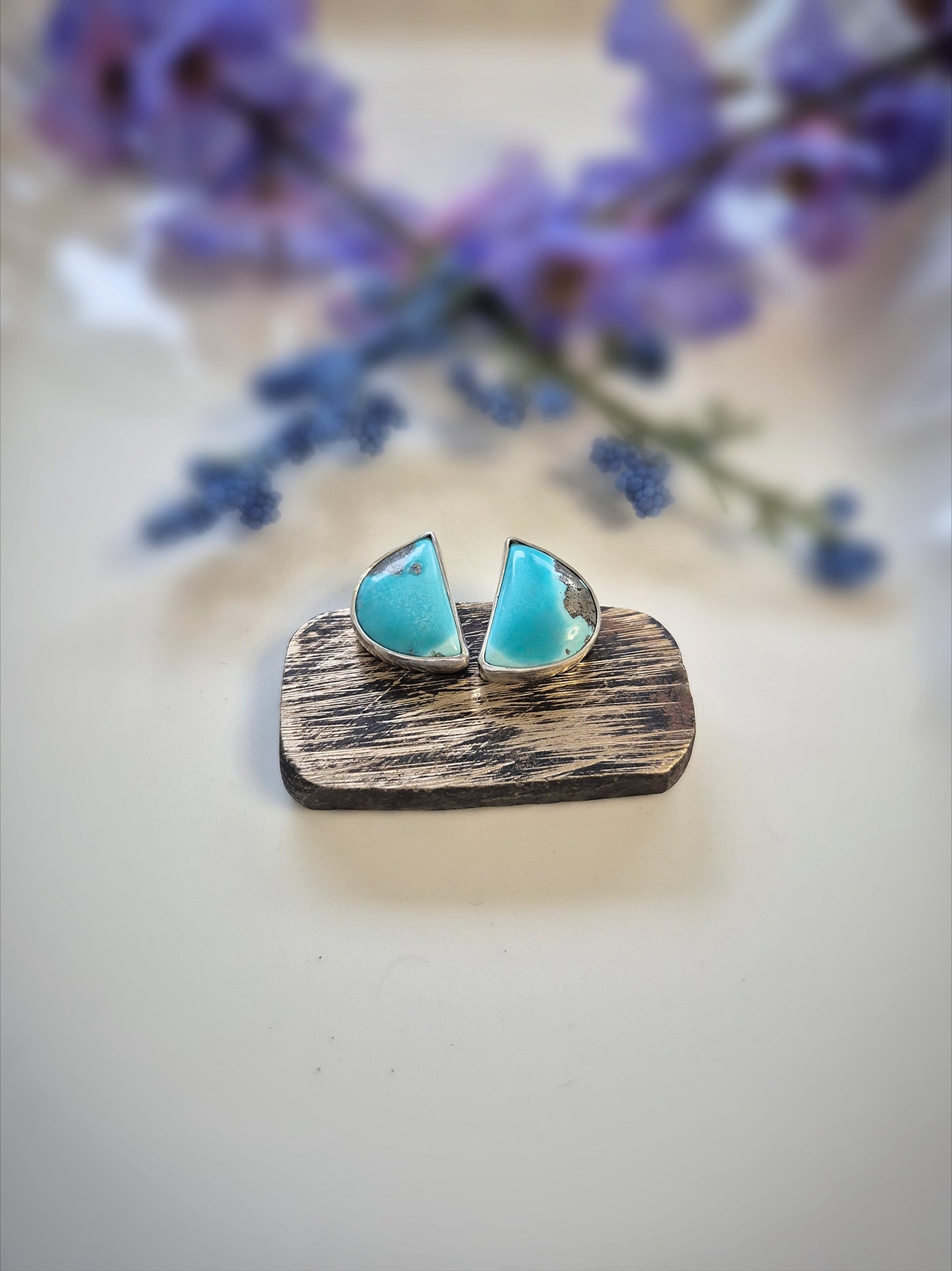 Wide Skies Prairie Earrings – Wide Crescent Blue Turquoise Studs
