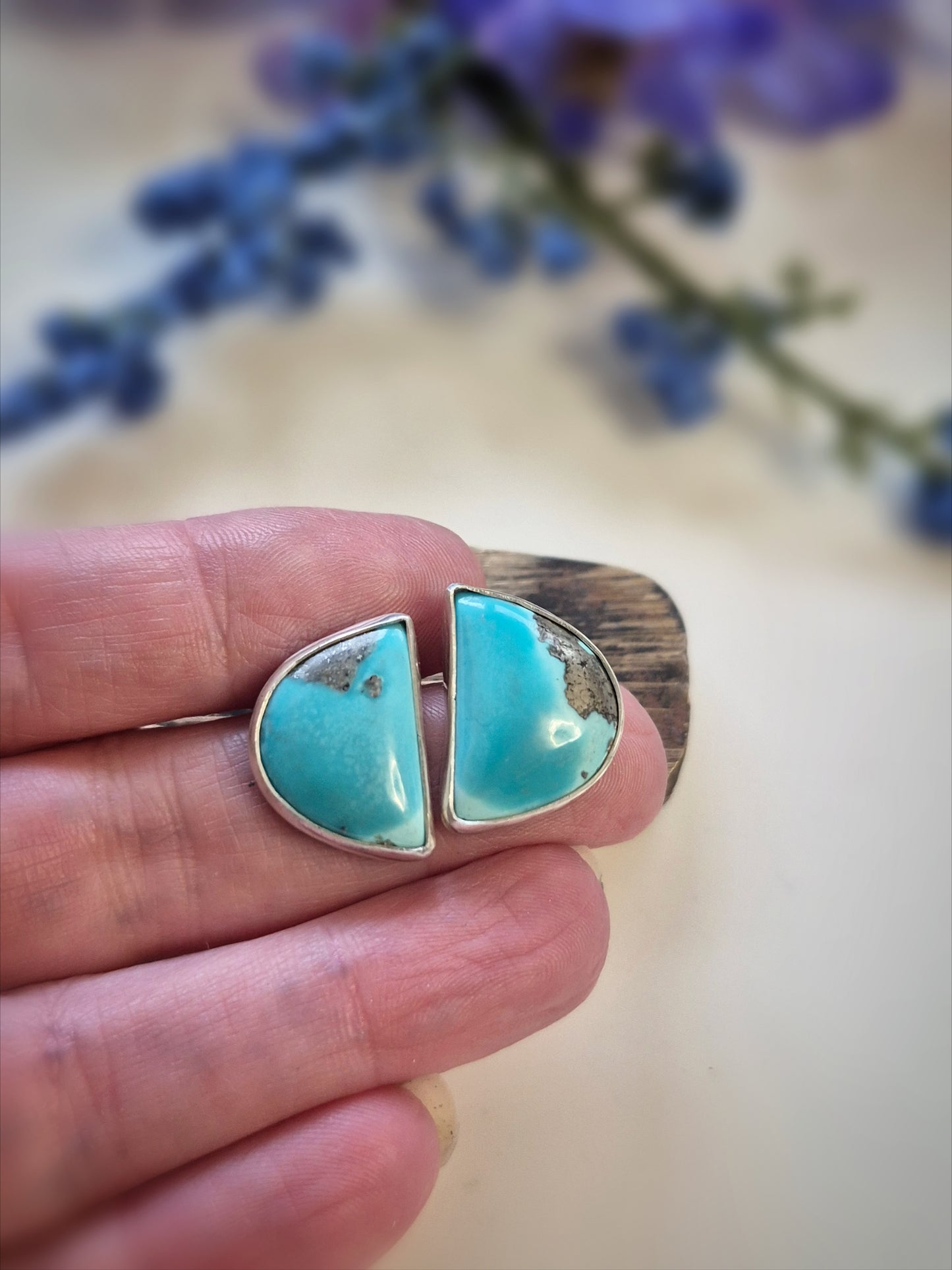 Wide Skies Prairie Earrings – Wide Crescent Blue Turquoise Studs