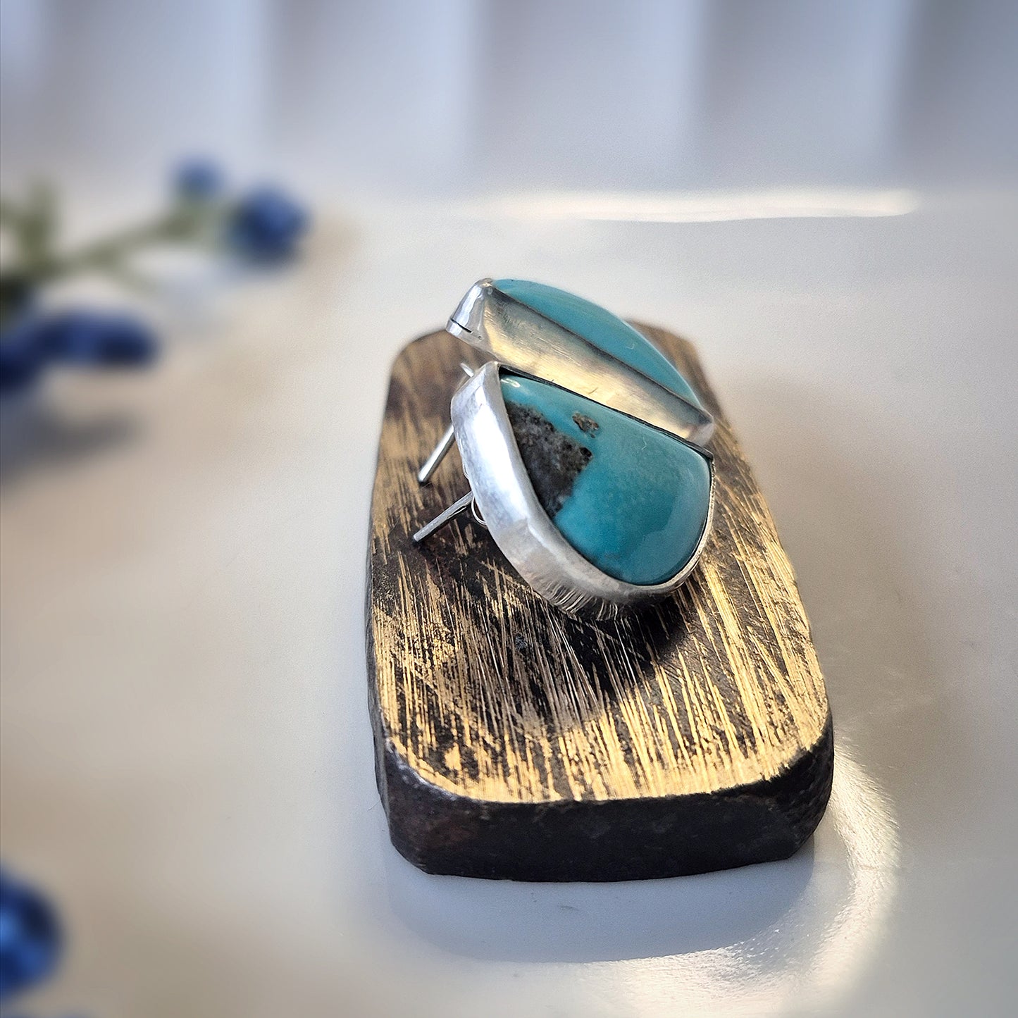 Wide Skies Prairie Earrings – Wide Crescent Blue Turquoise Studs