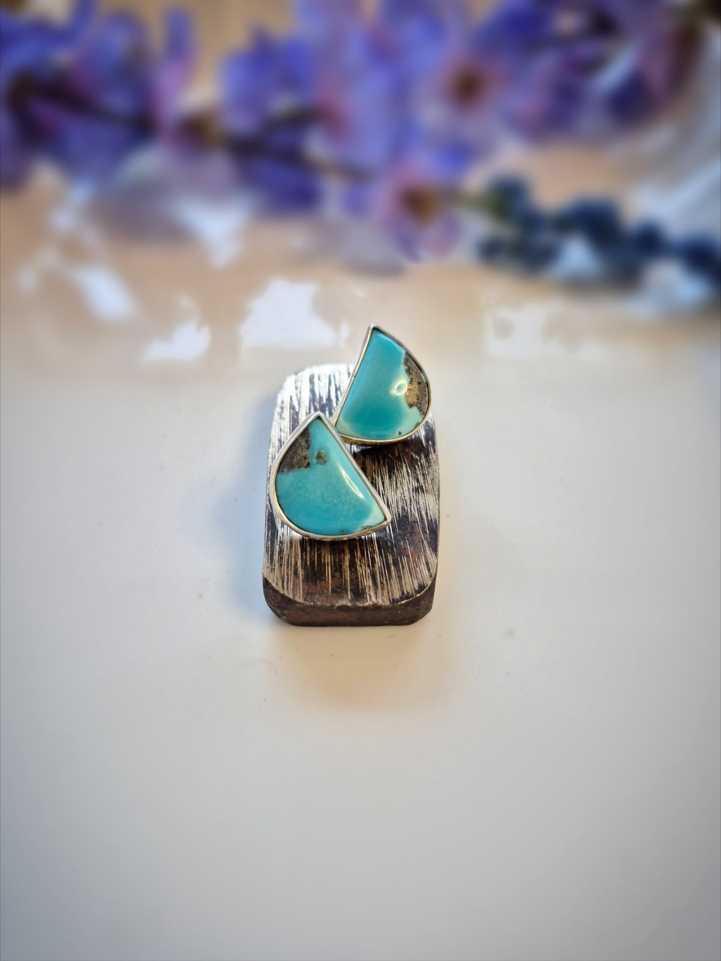 Wide Skies Prairie Earrings – Wide Crescent Blue Turquoise Studs