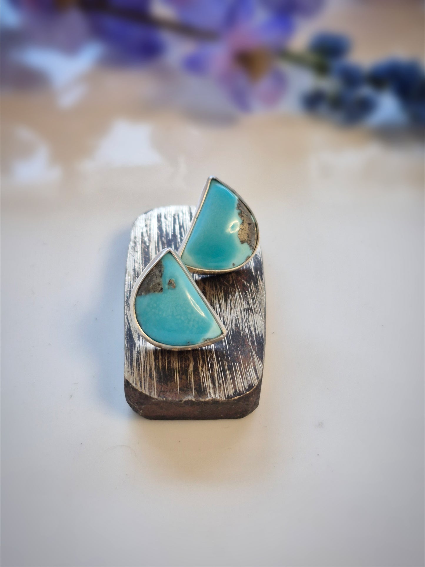 Wide Skies Prairie Earrings – Wide Crescent Blue Turquoise Studs