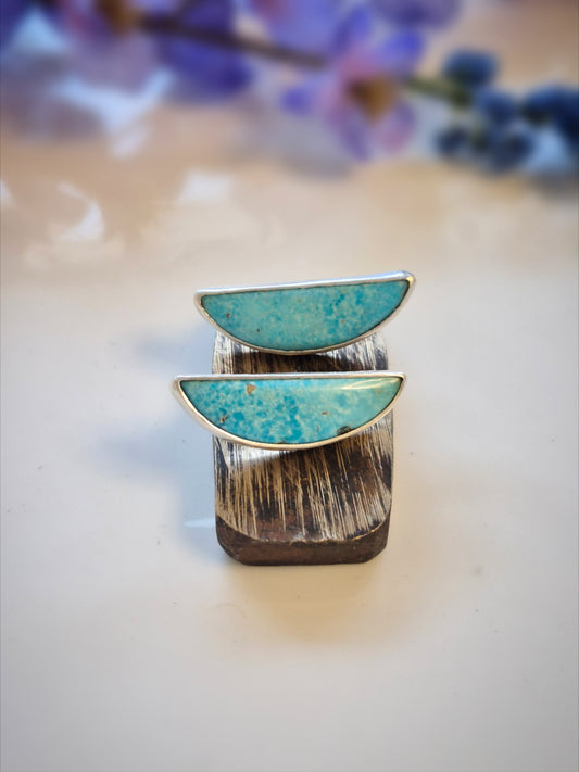 Prairie Blue Earrings – Long Crescent Sky Blue Turquoise Studs