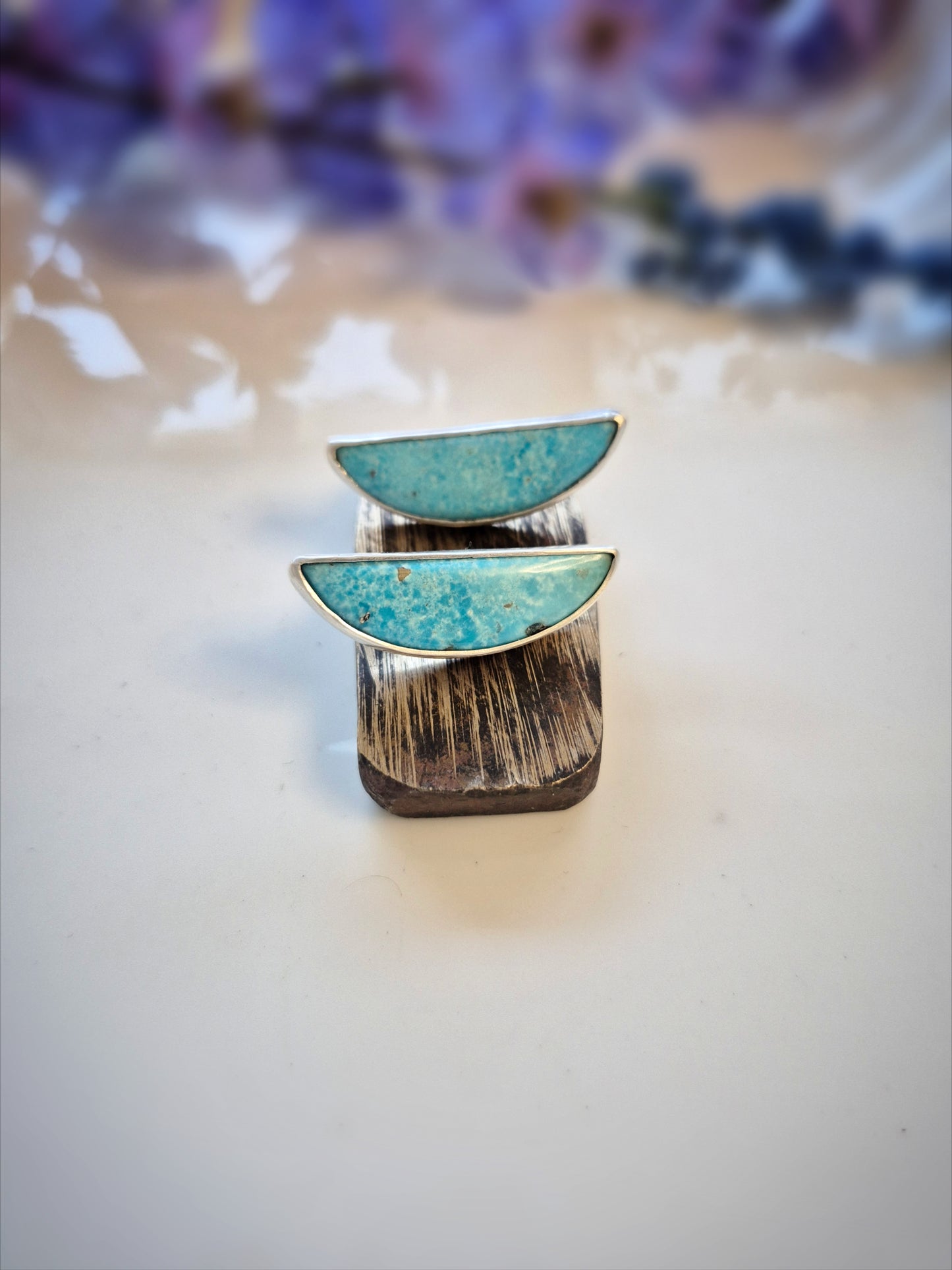 Prairie Blue Earrings – Long Crescent Sky Blue Turquoise Studs