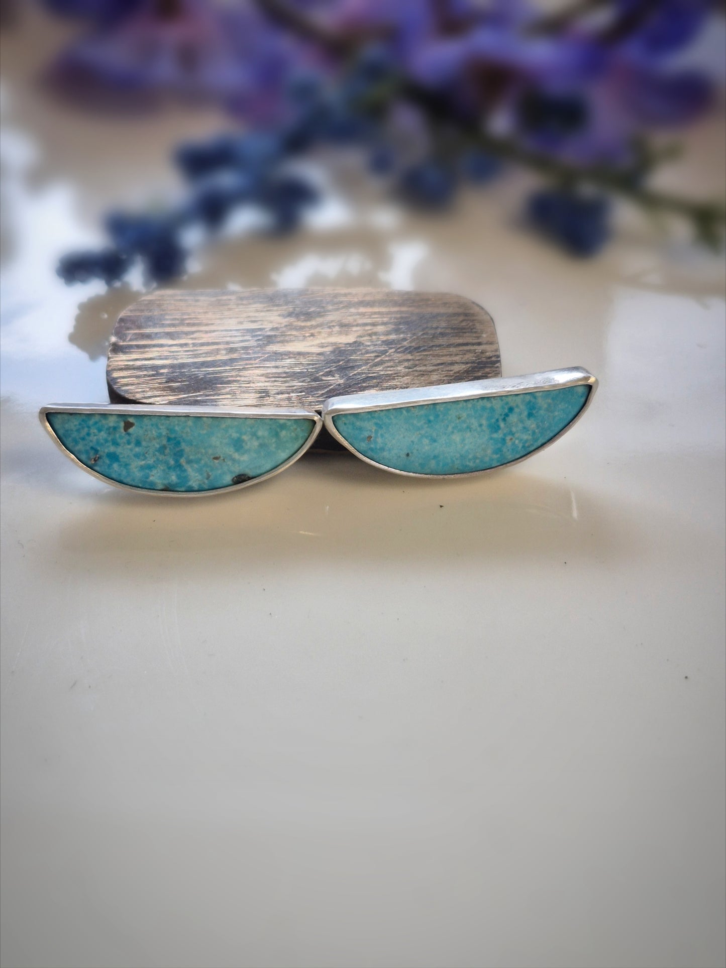 Prairie Blue Earrings – Long Crescent Sky Blue Turquoise Studs