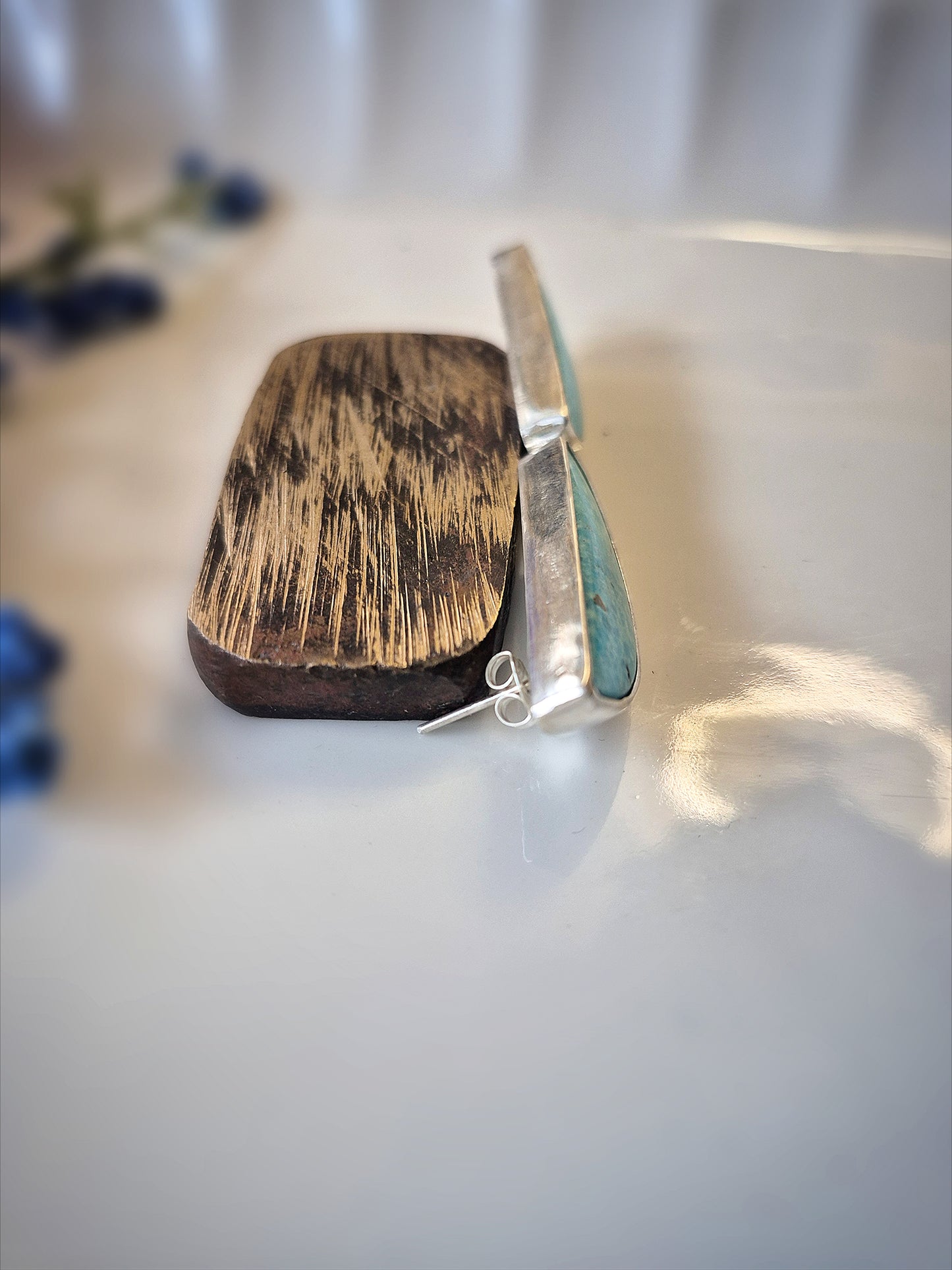 Prairie Blue Earrings – Long Crescent Sky Blue Turquoise Studs