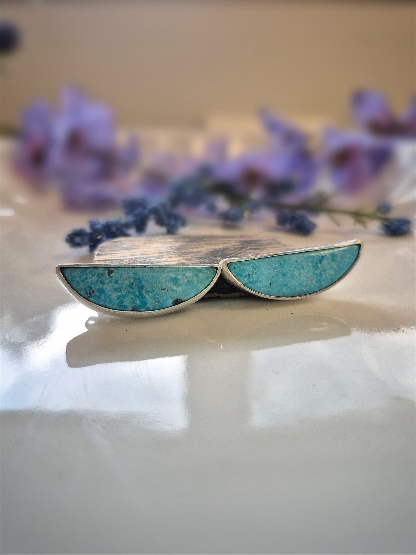 Prairie Blue Earrings – Long Crescent Sky Blue Turquoise Studs