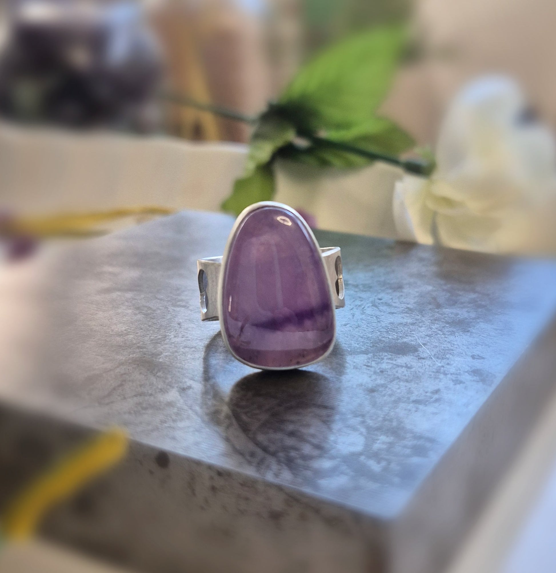 Night Orchard Ring — Sterling Silver Amethyst Ring - Wood Bison Metal