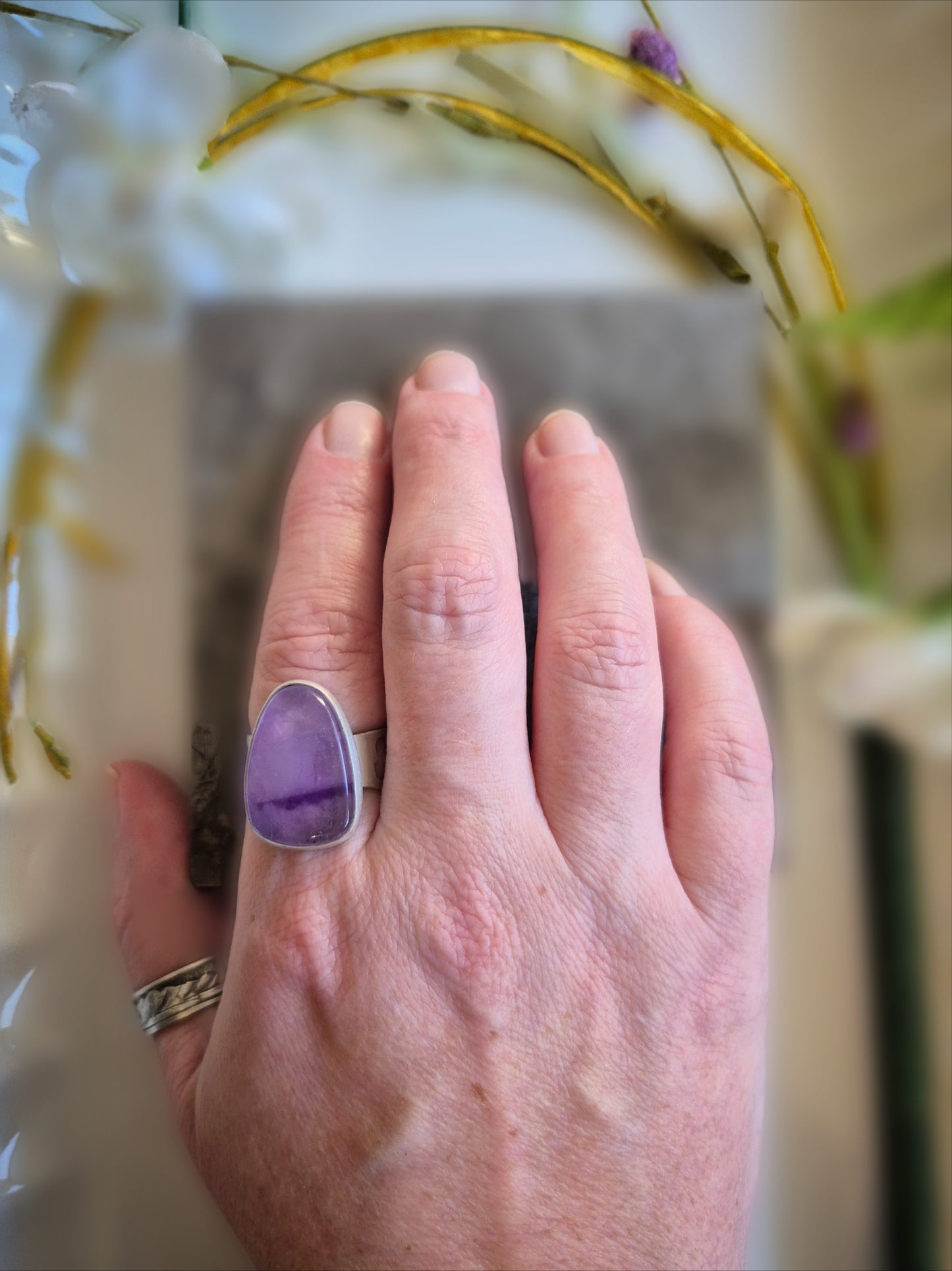 Night Orchard Ring — Sterling Silver Amethyst Ring - Wood Bison Metal