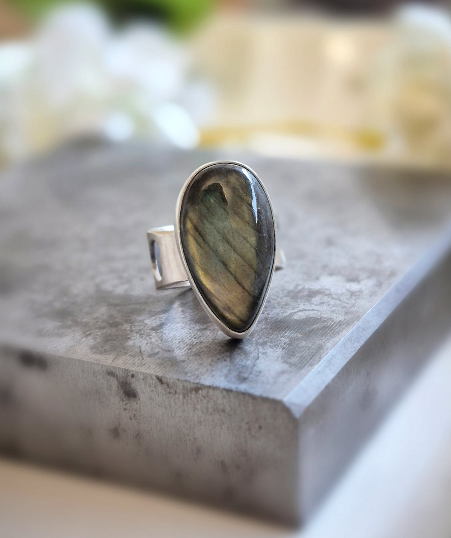 Northern Pulse Ring - Sterling Silver Labradorite - Wood Bison Metal