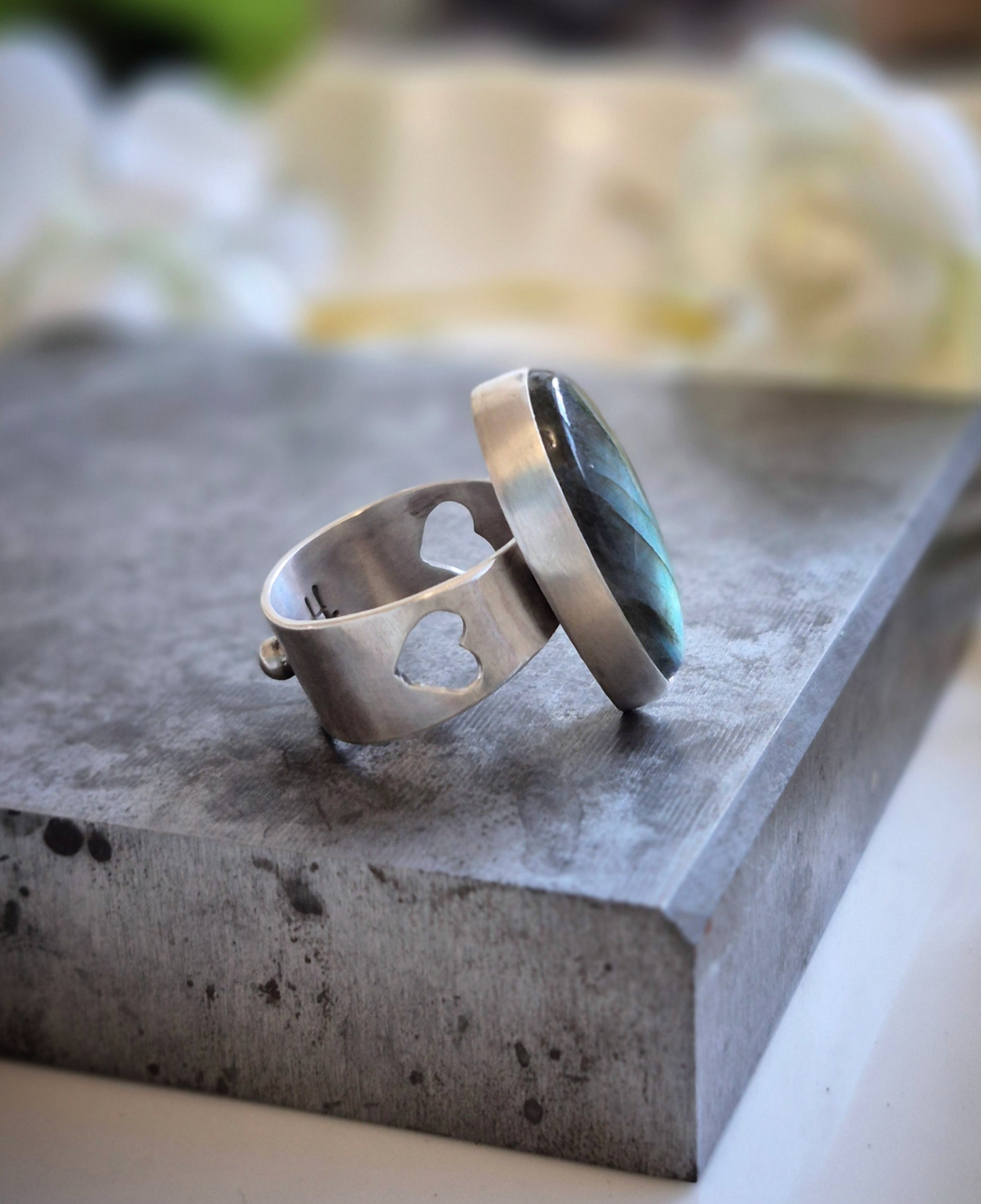 Northern Pulse Ring - Sterling Silver Labradorite - Wood Bison Metal