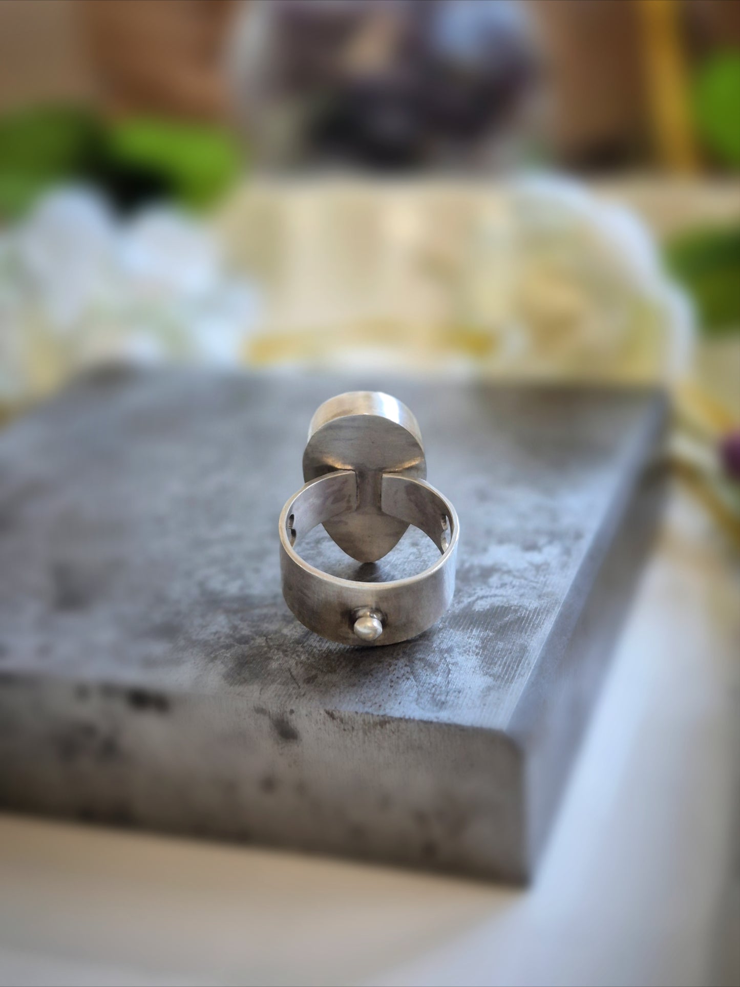 Northern Pulse Ring - Sterling Silver Labradorite - Wood Bison Metal