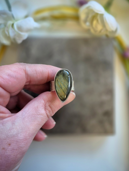Northern Pulse Ring - Sterling Silver Labradorite - Wood Bison Metal