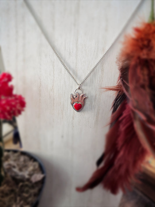 Sovereign Heart Flame Necklace 2 - Wood Bison Metal