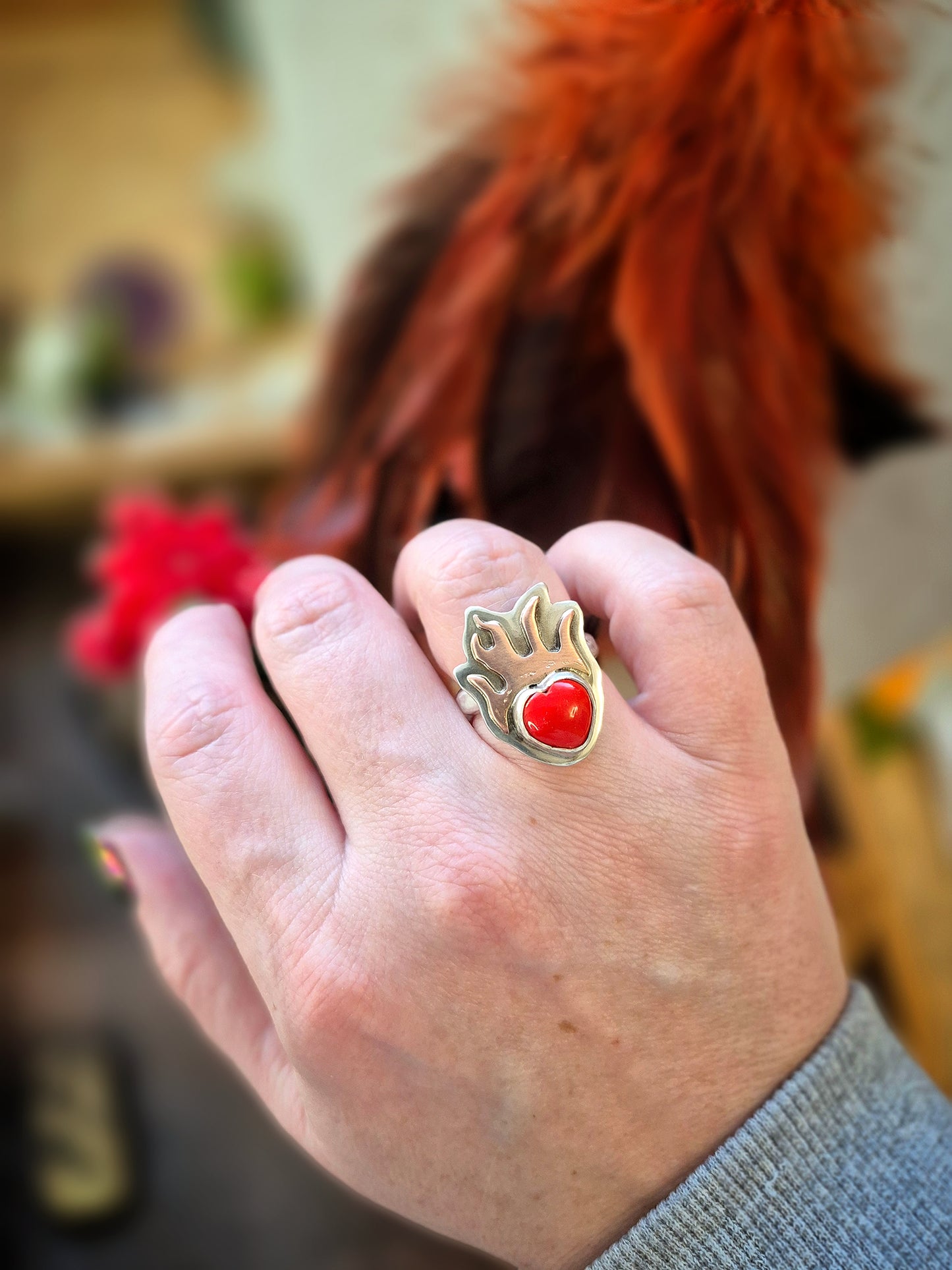 Sovereign Heart Flame Ring - Size 7.5 - Wood Bison Metal