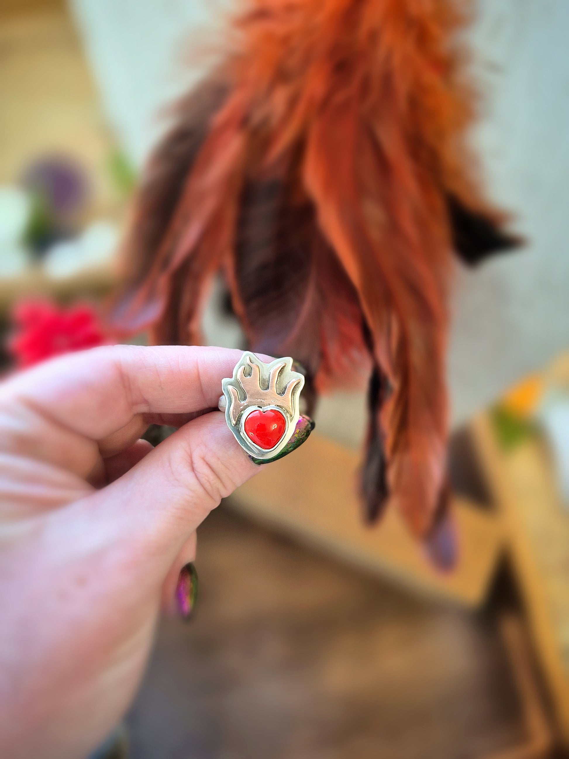 Sovereign Heart Flame Ring - Size 7.5 - Wood Bison Metal