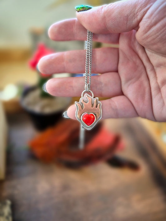 Sovereign Heart Flame Necklace 3 - Wood Bison Metal