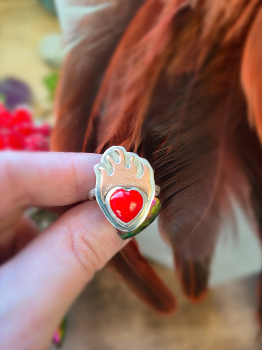 Sovereign Heart Flame Ring - Size 9 - Wood Bison Metal