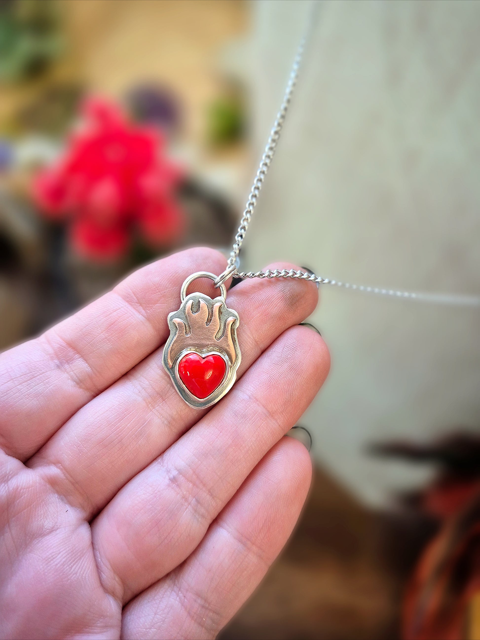 Sovereign Heart Flame Necklace 6 - Wood Bison Metal